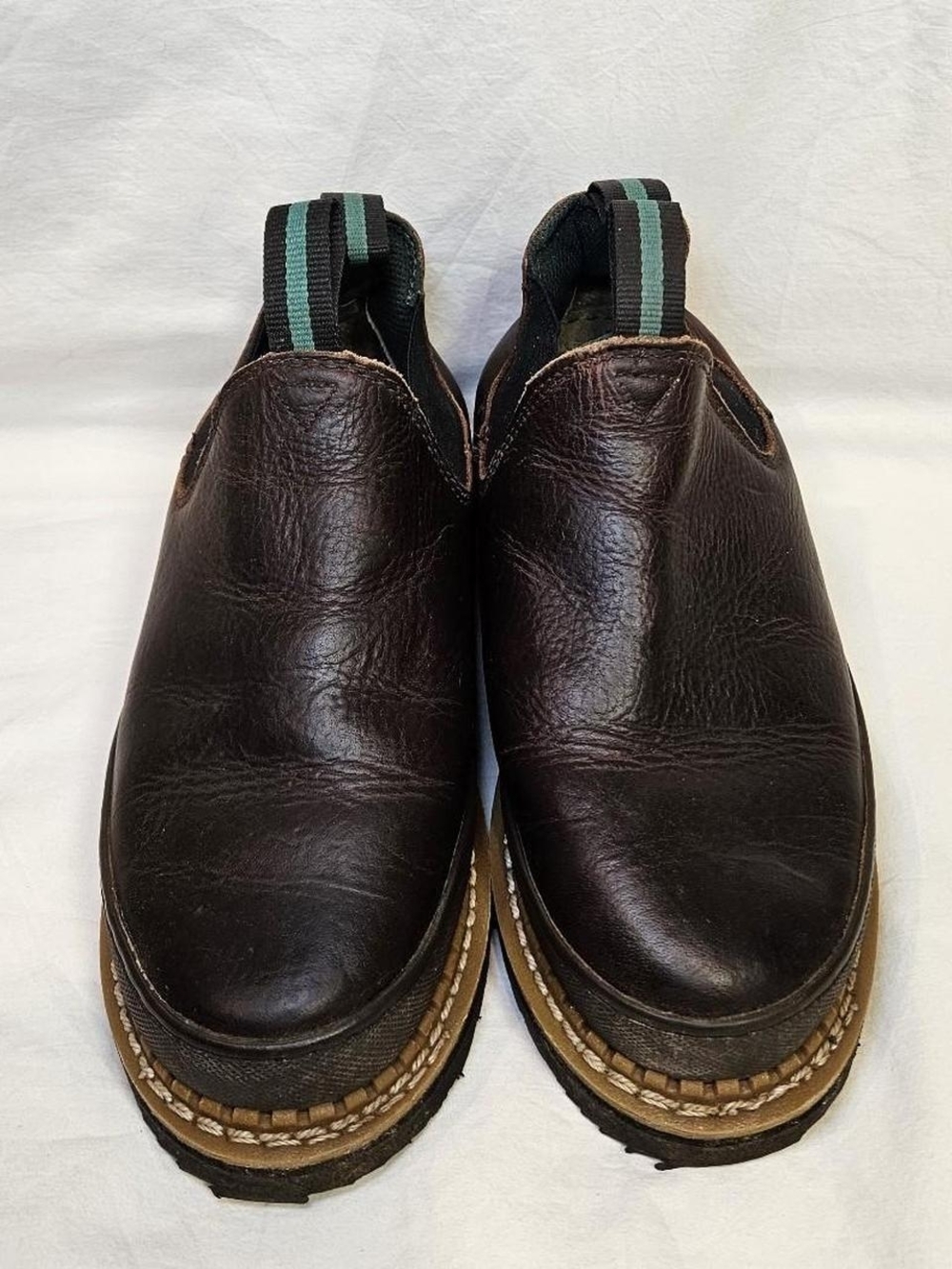 Georgia Boot Brown Leather Slip-On Work Loafers with Teal Accent